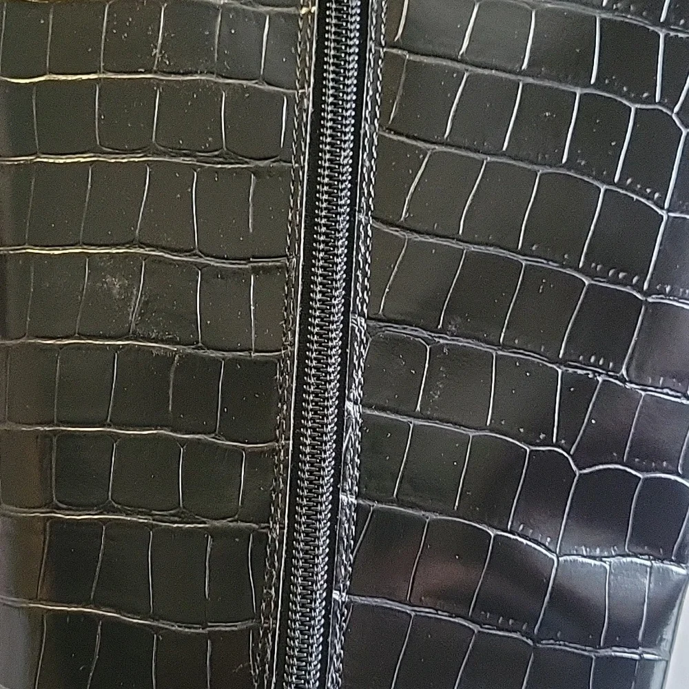 Black Croc-Embossed Knee-High Boots
